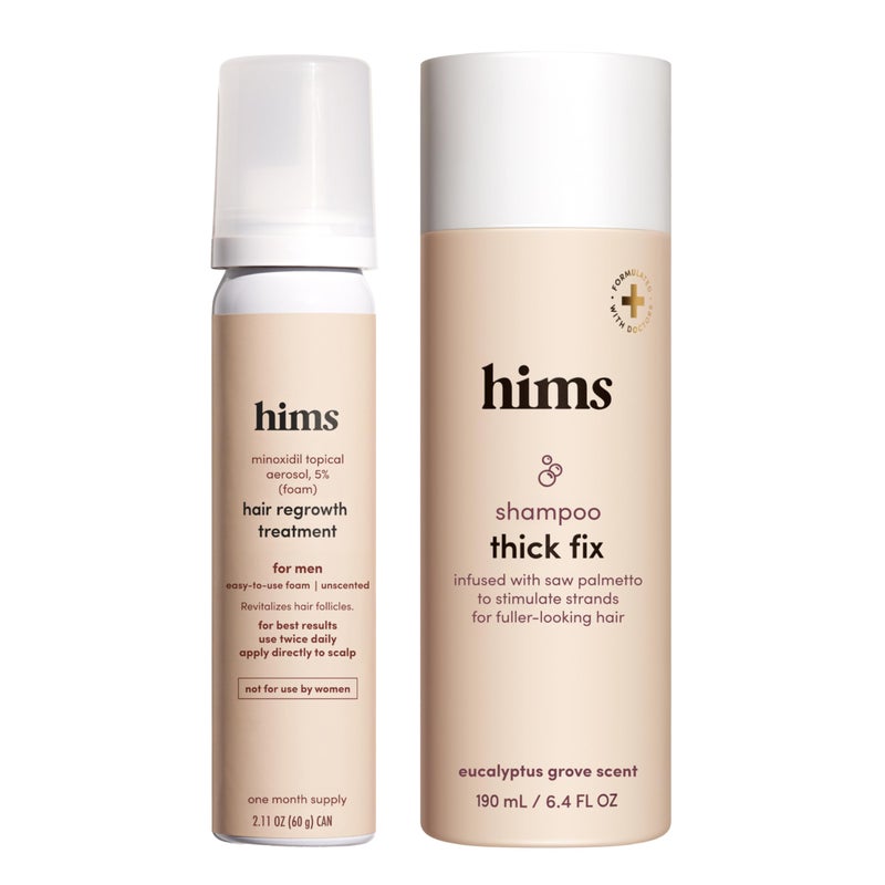 hims Thick Fix Hair Thickening Shampoo & 5% Minoxidil Treatment Foam Set - Hair Loss Treatment for Men - Moisturizing, Color Safe Shampoo & Foam - 2 Count - Image 1