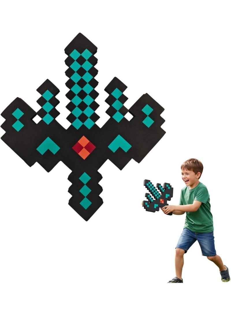 REZZOSS 33cm Pixelated Foam Sword Toy for Kids – Video Game Style EVA Foam Safe Battle Toy | Black & Teal Pixel Diamond Sword | Cosplay Costume Prop & Pretend Play Gamer Gift for Boys Girls Birthday Eid - Image 1