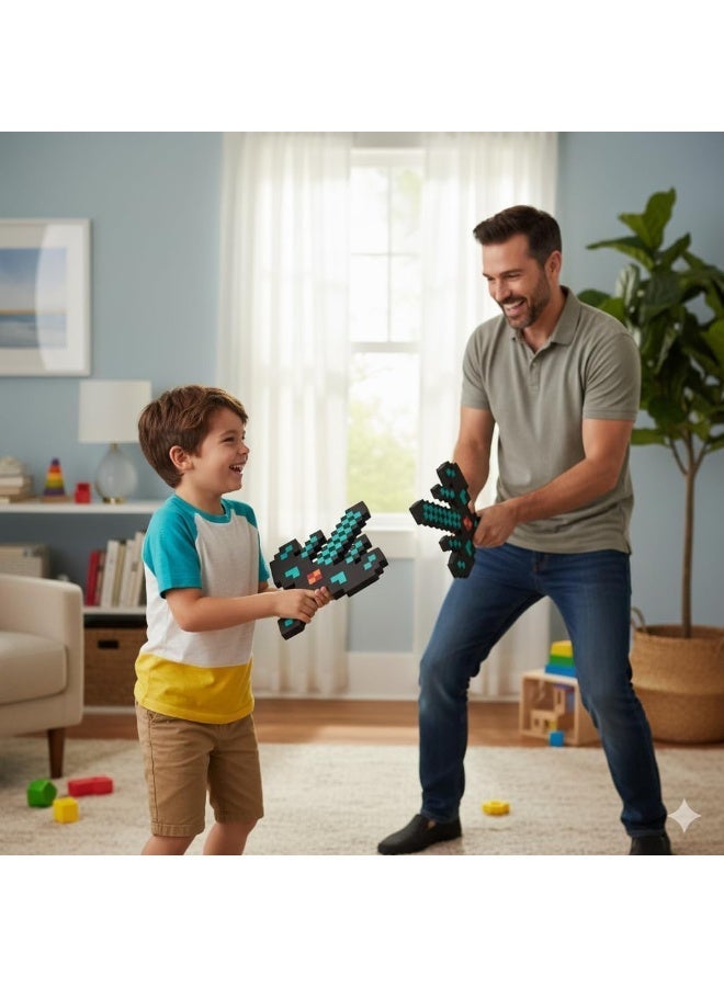 REZZOSS 33cm Pixelated Foam Sword Toy for Kids – Video Game Style EVA Foam Safe Battle Toy | Black & Teal Pixel Diamond Sword | Cosplay Costume Prop & Pretend Play Gamer Gift for Boys Girls Birthday Eid - Image 4
