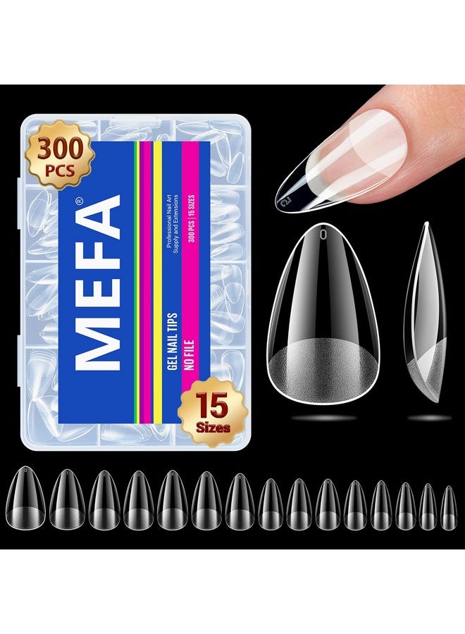 MEFA 15 Sizes Short Almond Nail Tips - 300 Pcs Full Cover Half Matte Press On Nails, Pre-Filed Gel Nail Tips For Nail Extension Home Diy Salon Manicure - Image 1