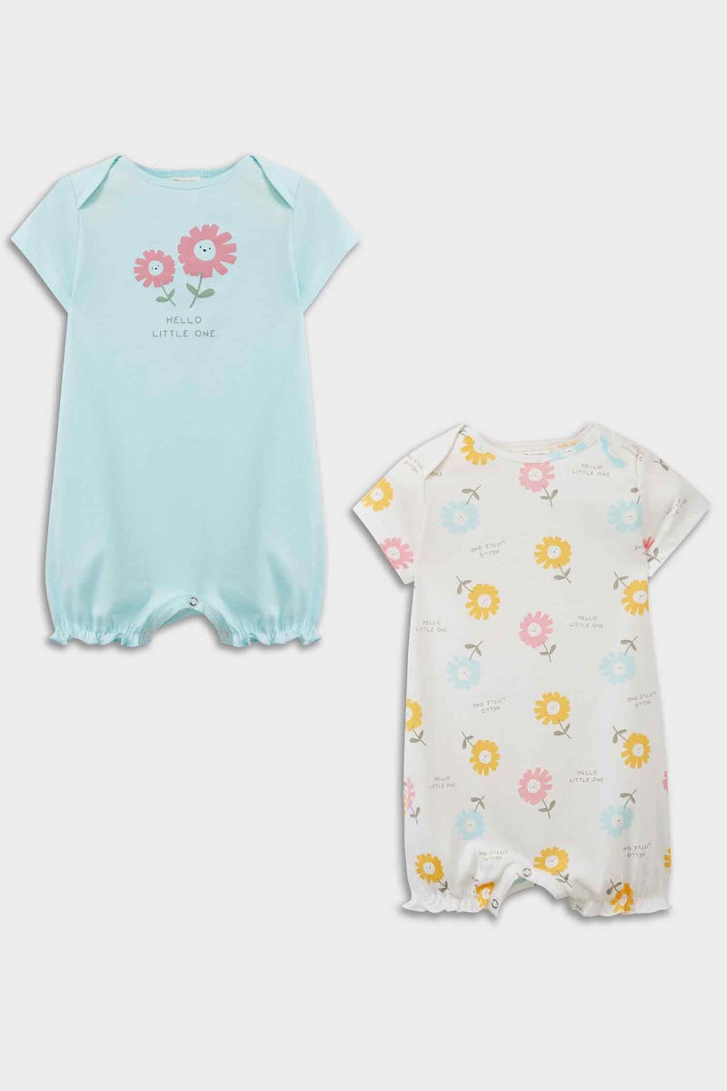 DeFacto Baby Girl 2 piece Regular Fit Envelope Neck Flower Jumpsuit  - Image 1