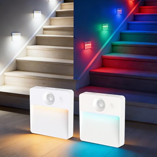 ELEPHANTBOAT® 2PCS RGB Motion Sensor LED Light, 16-Color Magnetic Wireless Rechargeable 3 Sensor Modes&Adjustable Brightness, Sensor Light for Home Indoor, Hallway, Staircase & Closet - Image 1
