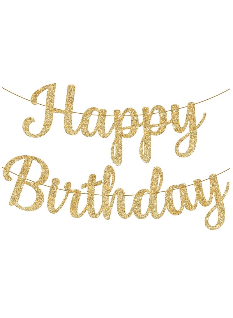 Glitter Gold Cursive Happy Birthday Banner - Pre-Strung, 4 Feet | Birthday Decorations for Women, Men, Boys and Girls | Hbd Banner Backdrop For Gold Party Decorations, Happy Birthday Sign  - Image 1