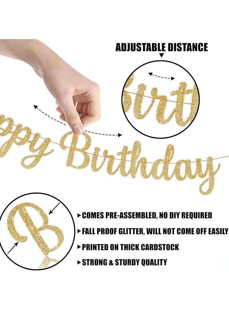 Glitter Gold Cursive Happy Birthday Banner - Pre-Strung, 4 Feet | Birthday Decorations for Women, Men, Boys and Girls | Hbd Banner Backdrop For Gold Party Decorations, Happy Birthday Sign  - Image 4