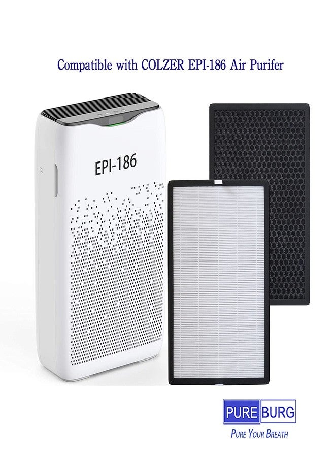 PUREBURG فلتر بديل من بيوربيرغ متوافق مع جهاز تنقية الهواء كولزر EPI-186، عبوة من قطعتين، فلتر H13 HEPA مع كربون نشط، فلتر 2 في 1، 4 مراحل لتنقية الهواء من الغبار والمركبات العضوية المتطايرة - Image 2