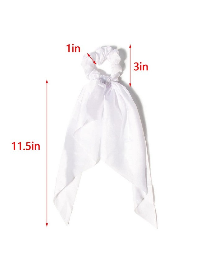 LFOUVRE Pack Of 2 Knotted Bow Hair Scrunchies Elastic Hair Scarf Hair Ties Bands Silky Satin Hair Ribbon Scrunchy Ponytail Holder For Women And Girls (White) - Image 5