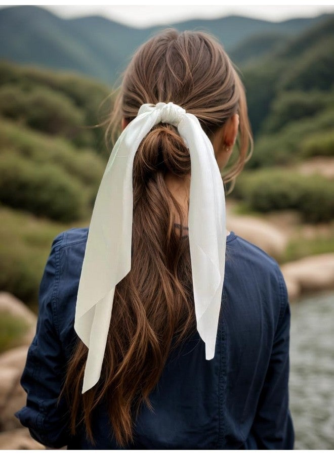 LFOUVRE Pack Of 2 Knotted Bow Hair Scrunchies Elastic Hair Scarf Hair Ties Bands Silky Satin Hair Ribbon Scrunchy Ponytail Holder For Women And Girls (White) - Image 3