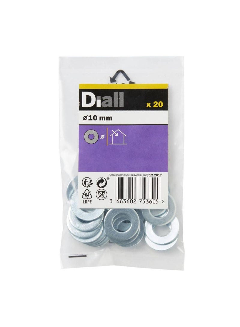 Carbon Steel Medium Flat Washer Pack M10 20 Piece 