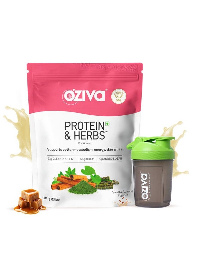 OZiva Protein & Herbs for Women (Vanilla Almond) I Manage Weight, Energy & Metabolism | Clean Protein, Shatavari, Green Tea I No Added Sugar, 2lbs with Shaker - Image 1