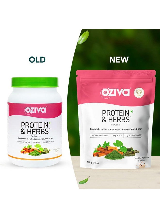 OZiva Protein & Herbs for Women (Vanilla Almond) I Manage Weight, Energy & Metabolism | Clean Protein, Shatavari, Green Tea I No Added Sugar, 2lbs with Shaker - Image 2