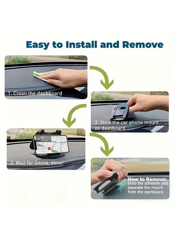 Black Universal Car Phone Mount 360 Rotation Dashboard Cradle Hands Free Driving All Around View - Image 3
