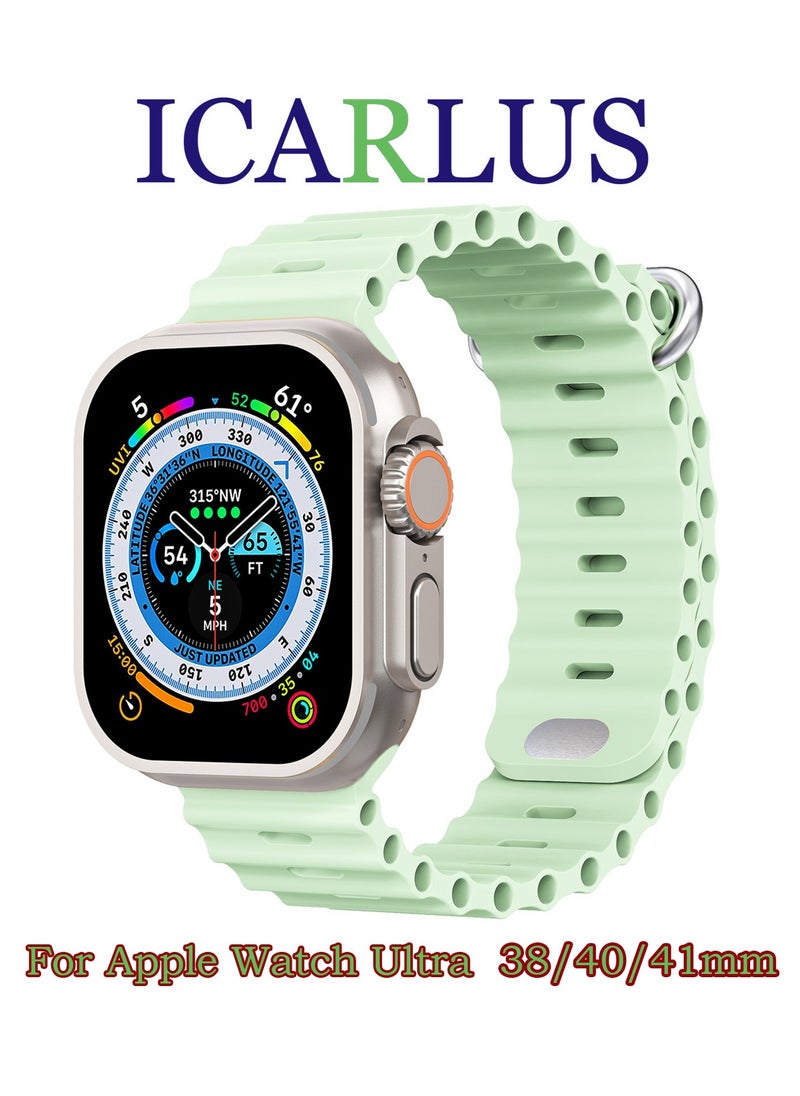 ICARLUS - Ocean Band Compatible with Apple Watch Ultra Band 41/40/38mm Men Women, Soft Silicone Sport Band Replacement Strap for Apple Watch Ultra2/Ultra iWatch Series 9 8 7 SE 6 5 4 3 2 1 Happy Green - Image 1