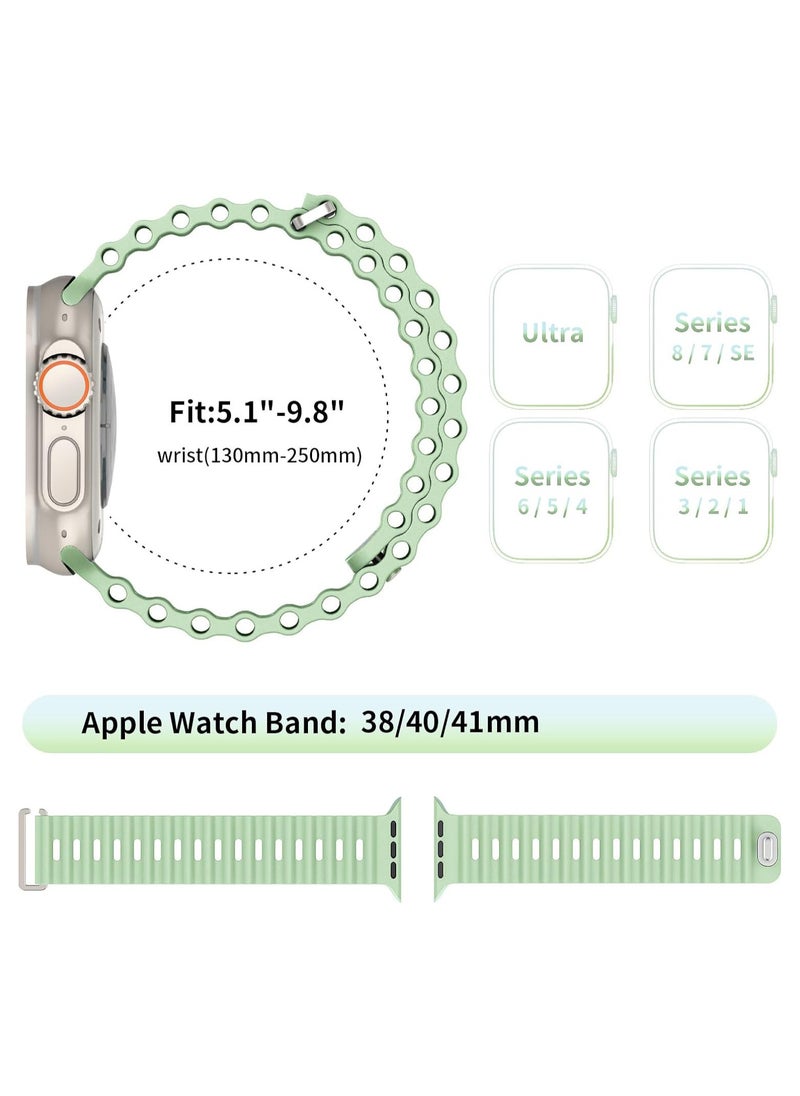 ICARLUS - Ocean Band Compatible with Apple Watch Ultra Band 41/40/38mm Men Women, Soft Silicone Sport Band Replacement Strap for Apple Watch Ultra2/Ultra iWatch Series 9 8 7 SE 6 5 4 3 2 1 Happy Green - Image 1