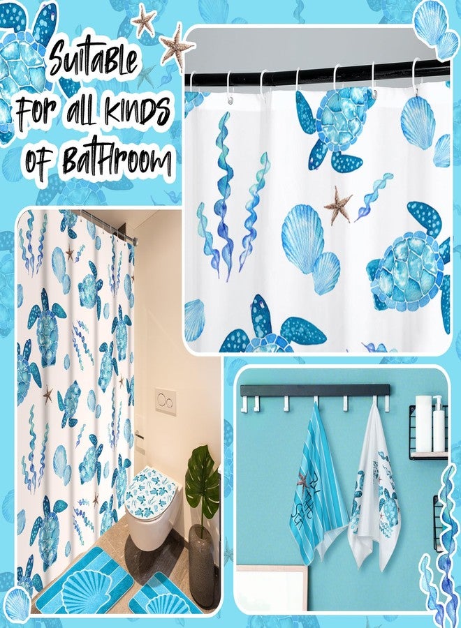 Fourluoo 21 Pcs Ocean Shower Curtain Sets Nautical Coastal Bathroom Decor with Non Slip Rugs U-shaped Mat Toilet Lid Cover Hand Towels Turtle Shell Waterproof Bathroom Curtain Shower Set with 12 Hooks - Image 4