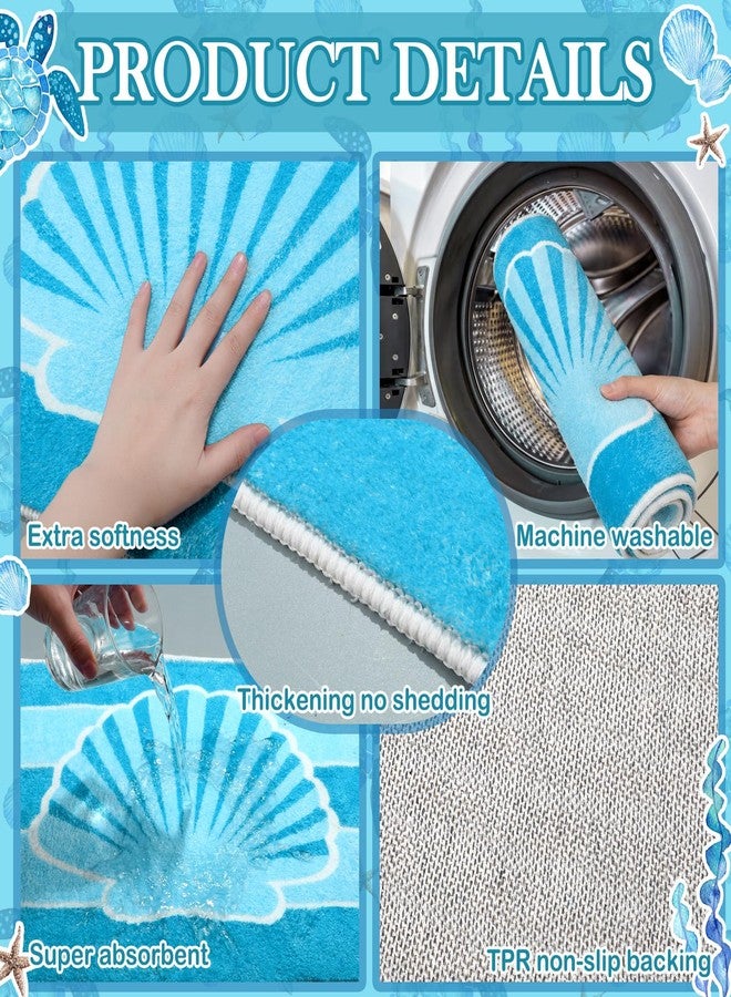 Fourluoo 21 Pcs Ocean Shower Curtain Sets Nautical Coastal Bathroom Decor with Non Slip Rugs U-shaped Mat Toilet Lid Cover Hand Towels Turtle Shell Waterproof Bathroom Curtain Shower Set with 12 Hooks - Image 5