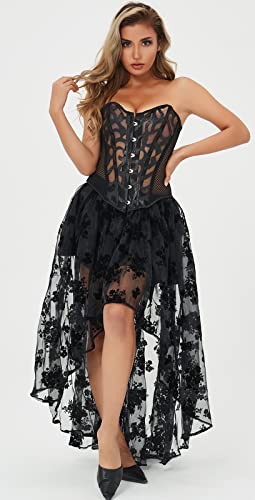 EverLove Corset Satin Overbust Lace up Busiter Shapewear Outfit Black Medium - Image 4