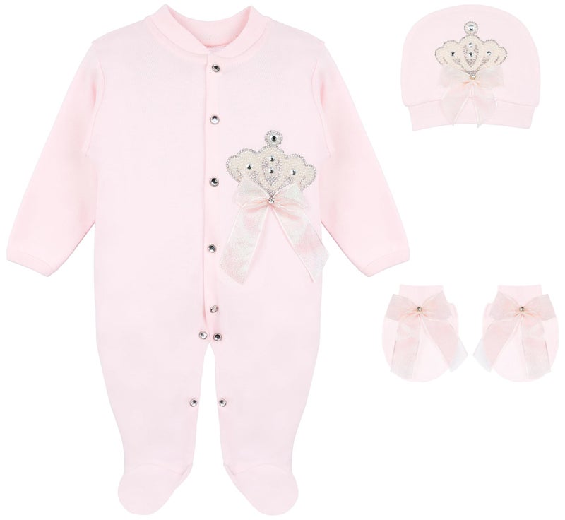 Lilax Baby Girl Jewels Crown Layette 3 Piece Gift Set 3-6 Months Pink Crown - Image 1