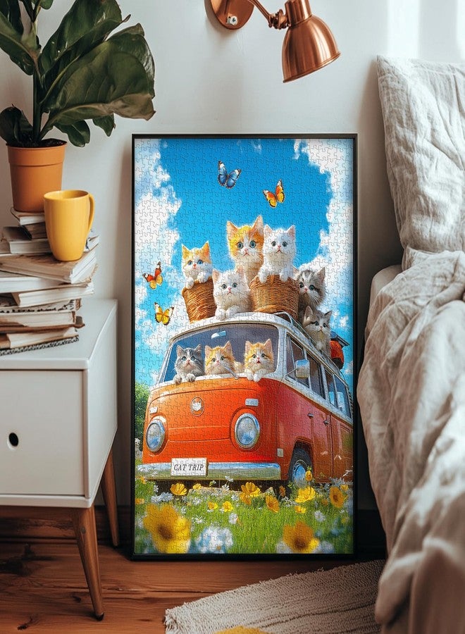 PICKFORU Cat Jigsaw Puzzles 1000 Pieces, PICKFORU Difficult Kitten Puzzle for Adults Truck, Challenging Impossible Nature Butterfly Plant Theme as Wall Art - Image 5