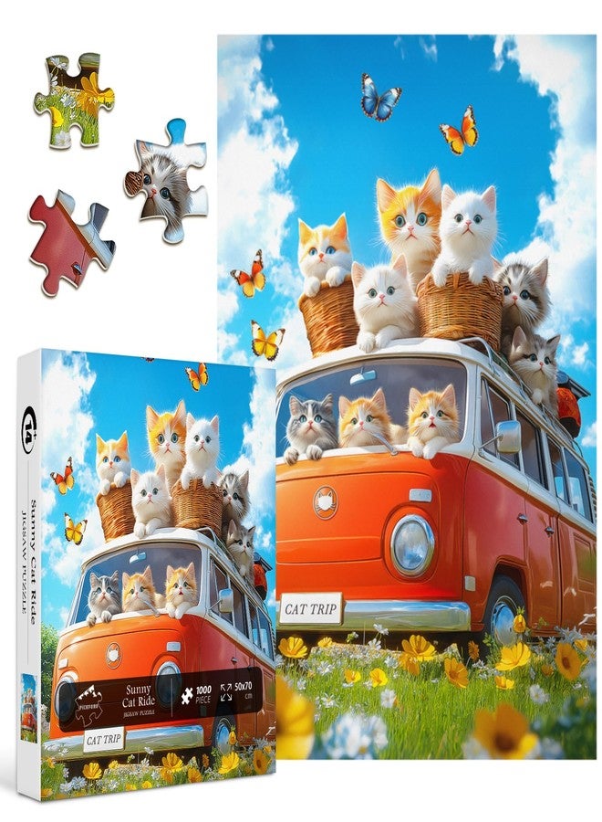 PICKFORU Cat Jigsaw Puzzles 1000 Pieces, PICKFORU Difficult Kitten Puzzle for Adults Truck, Challenging Impossible Nature Butterfly Plant Theme as Wall Art - Image 2