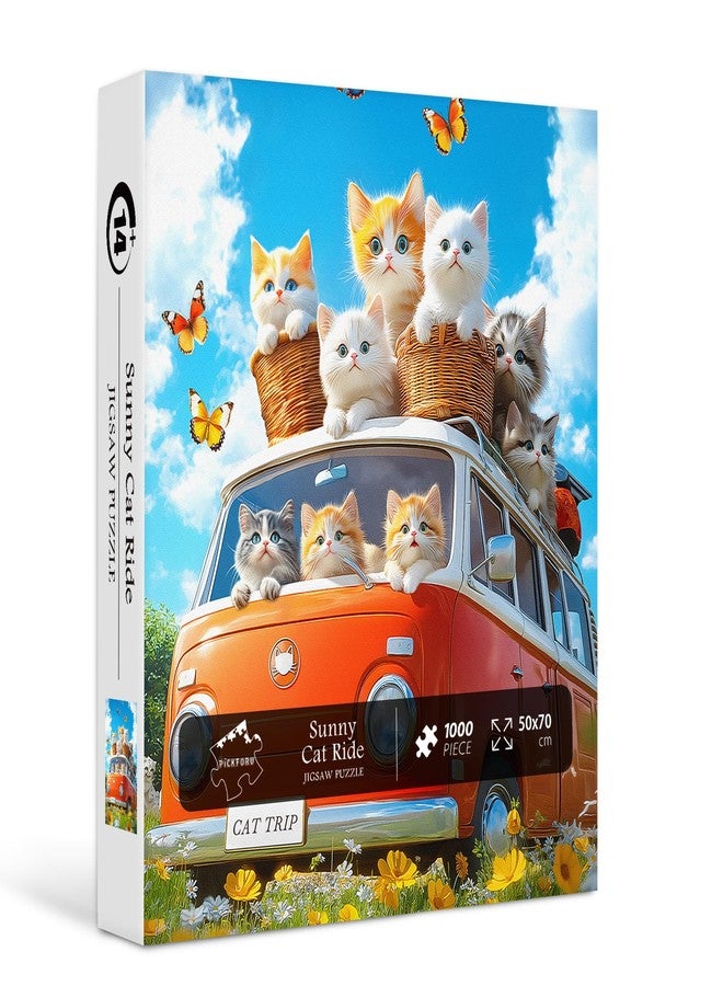PICKFORU Cat Jigsaw Puzzles 1000 Pieces, PICKFORU Difficult Kitten Puzzle for Adults Truck, Challenging Impossible Nature Butterfly Plant Theme as Wall Art - Image 1
