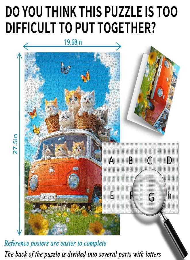 PICKFORU Cat Jigsaw Puzzles 1000 Pieces, PICKFORU Difficult Kitten Puzzle for Adults Truck, Challenging Impossible Nature Butterfly Plant Theme as Wall Art - Image 3