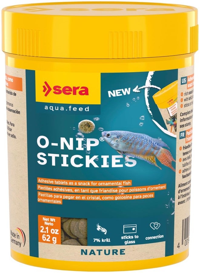 Sera O-Nip Stickies 100 Tabs 2.1 oz | Complete Feed for All Ornamental Fish | Adhesive Tablets Stick to The Aquarium Glass | High Protein | No Dyes & Preservatives | with Bloodworms, Krill & Tubifex - Image 1