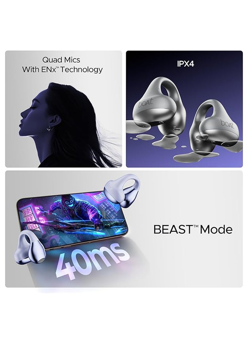 boAt Airdopes Loop OWS Earbuds w/Clip-On Fit, Air Conduction Tech, 50Hrs Battery, 4Mics ENx, Dual EQ Modes, 12mm Drivers, 40ms Latency, ASAP Charge, OWS Ear Buds in Ear Bluetooth Earphones - Cool Grey - Image 4