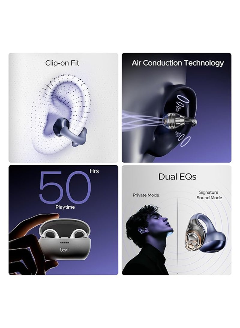 boAt Airdopes Loop OWS Earbuds w/Clip-On Fit, Air Conduction Tech, 50Hrs Battery, 4Mics ENx, Dual EQ Modes, 12mm Drivers, 40ms Latency, ASAP Charge, OWS Ear Buds in Ear Bluetooth Earphones - Cool Grey - Image 3