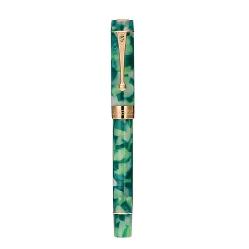 Lanxivi Jinhao Classic Fountain Pen Green Marble Gold Trim, Extra Fine Nib with Converter and Pen Case Set - Image 1