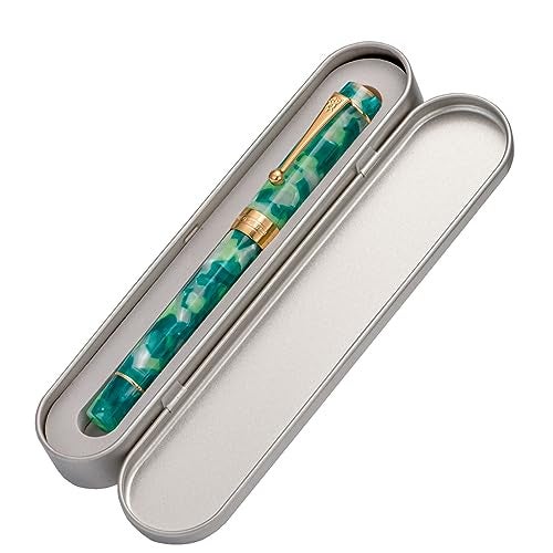 Lanxivi Jinhao Classic Fountain Pen Green Marble Gold Trim, Extra Fine Nib with Converter and Pen Case Set - Image 4