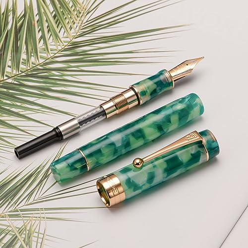 Lanxivi Jinhao Classic Fountain Pen Green Marble Gold Trim, Extra Fine Nib with Converter and Pen Case Set - Image 3