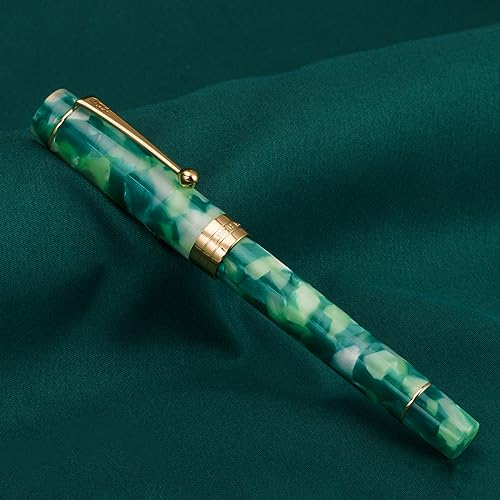 Lanxivi Jinhao Classic Fountain Pen Green Marble Gold Trim, Extra Fine Nib with Converter and Pen Case Set - Image 2