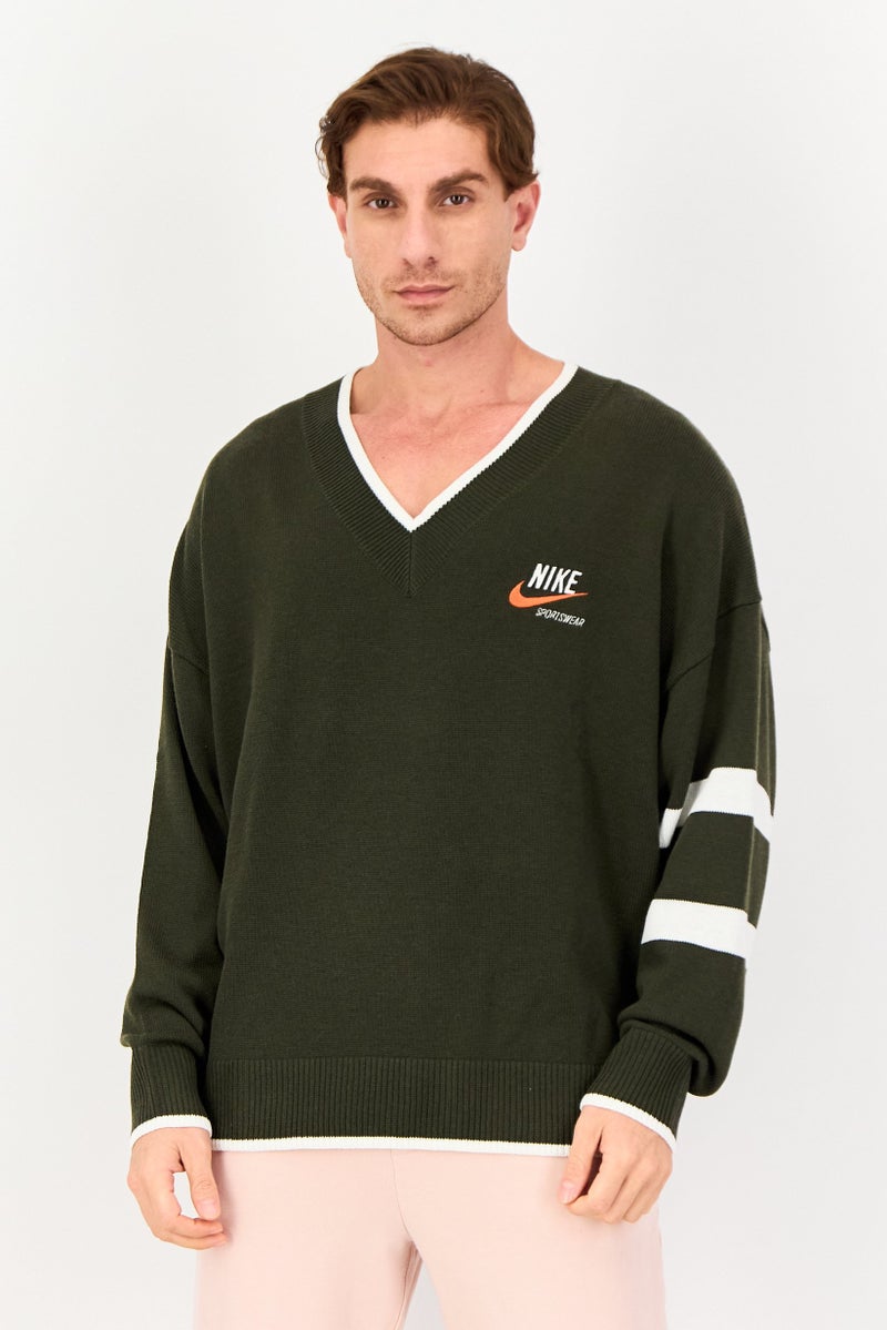 Nike Men Oversized Fit Embroidered Logo Outdoor Sweater, Olive - Image 1