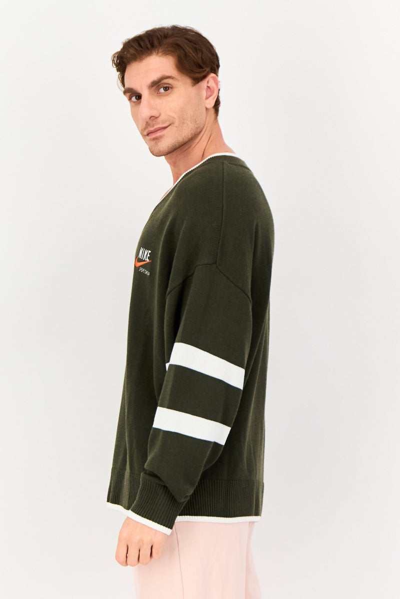 Nike Men Oversized Fit Embroidered Logo Outdoor Sweater, Olive - Image 4