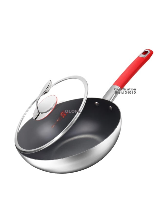 Olofe 0 Titanium-coated Stainless Steel Non-stick Frying Pan, Mirror Finish Third Generation Titanium Stir-fry Cooking Pan, 28cm - Image 2
