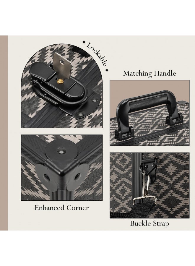 Joligrace صندوق مكياج جوليغرايس كبير 6 صواني منظم احترافي - حاملة مكياج تجميل مع قفل ومفتاح وحزام حمل لفنان الاستوديو والمصمم أسود - نمط شبكة - Image 3