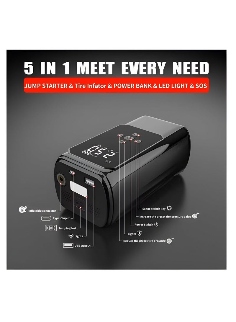 DBLEW Portable Cordless Car Battery Emergency Starter, Tire Air Pump, Air Compressor To Easily Inflate Tires, LED Display, With Flashlight, Mobile Power Supply, Large Capacity Storage - Image 3