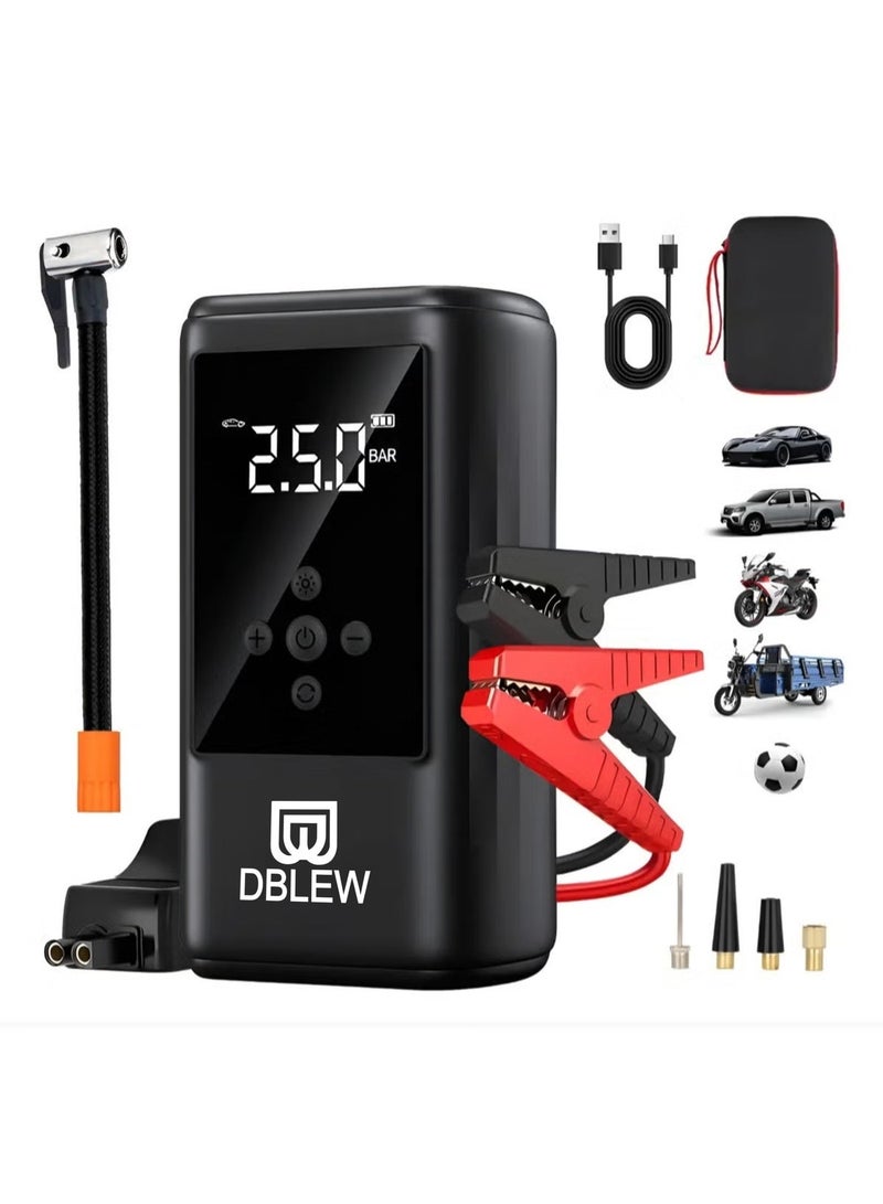 DBLEW Portable Cordless Car Battery Emergency Starter, Tire Air Pump, Air Compressor To Easily Inflate Tires, LED Display, With Flashlight, Mobile Power Supply, Large Capacity Storage - Image 1