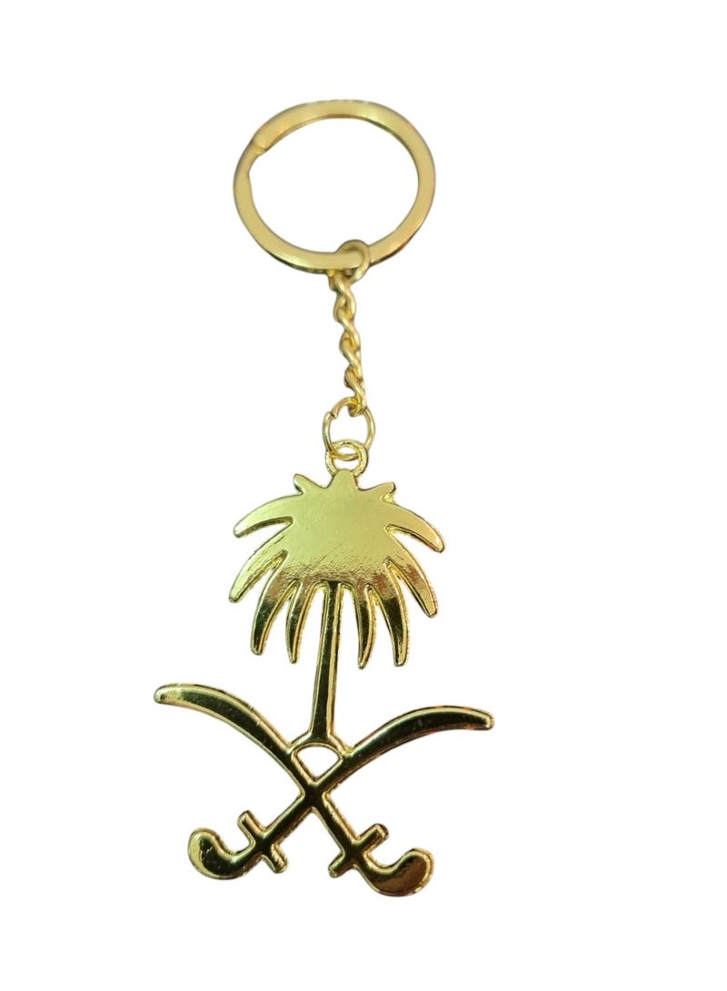 سلسلة مفاتيح معدنية بتصميم شجرة نخيل وسيفين لليوم الوطني السعودي