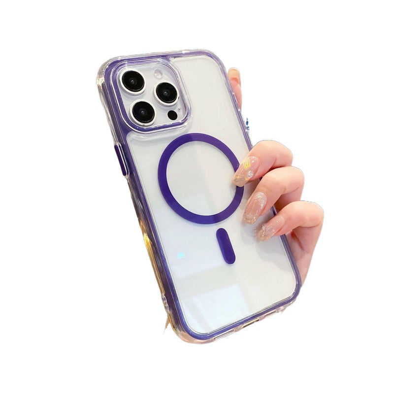 MagSafe iPhone 16 Pro Max Acrylic Case Protective for iPhone 16 16 Plus 16 Pro 16 Pro Max and Lanyard and Airbag in Purple - Image 1