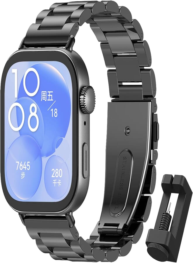 MIJOBS Strap Compatible with Huawei Watch Fit 3 Metal Straps Stainless Steel Bracelet Accessories for Smart Watches Huawei Watch Fit3 Adjustable Strap Metal Straps