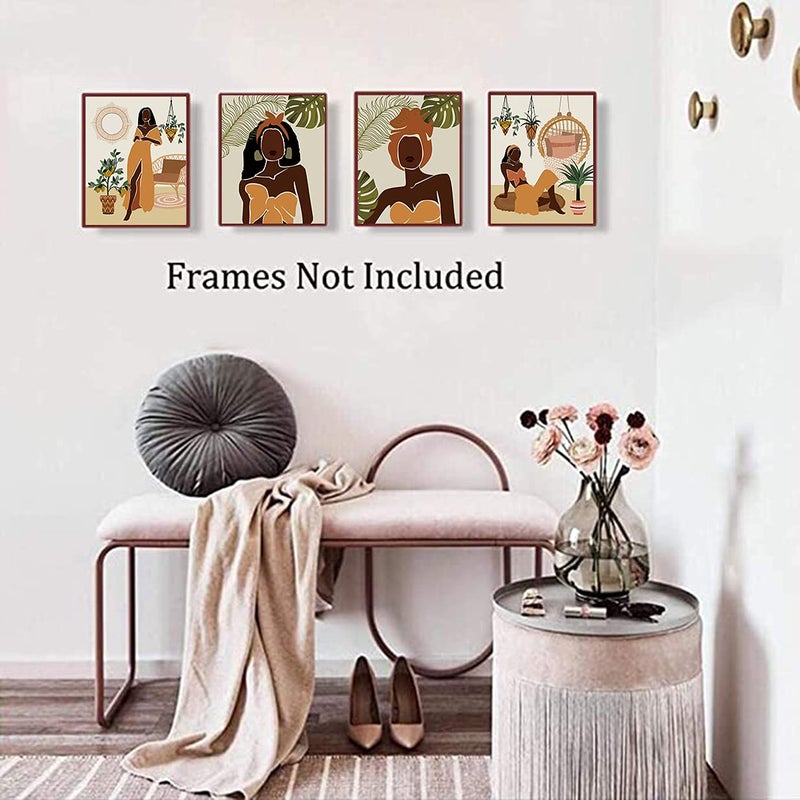 TANXM Modern Minimalist Black Woman Leaf Art Painting African American Women Art Painting Black Girl Wall Art Fashion Pop Boho Queen Girl Room Poster Painting Female Bathroom Bedroom Dressing Room Wall Home  - Image 1