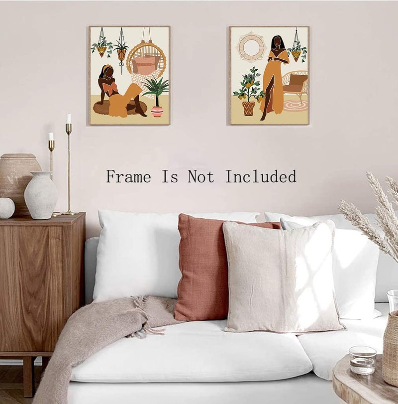 TANXM Modern Minimalist Black Woman Leaf Art Painting African American Women Art Painting Black Girl Wall Art Fashion Pop Boho Queen Girl Room Poster Painting Female Bathroom Bedroom Dressing Room Wall Home  - Image 4