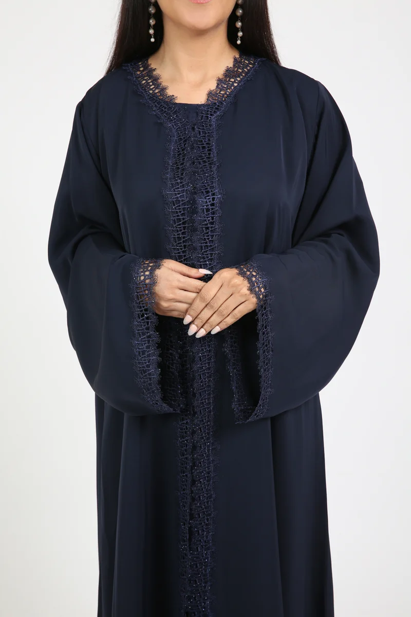 Nikias  Crepe Abaya with Thread Handwork on Front & Sleeves for Women | Best Price UAE