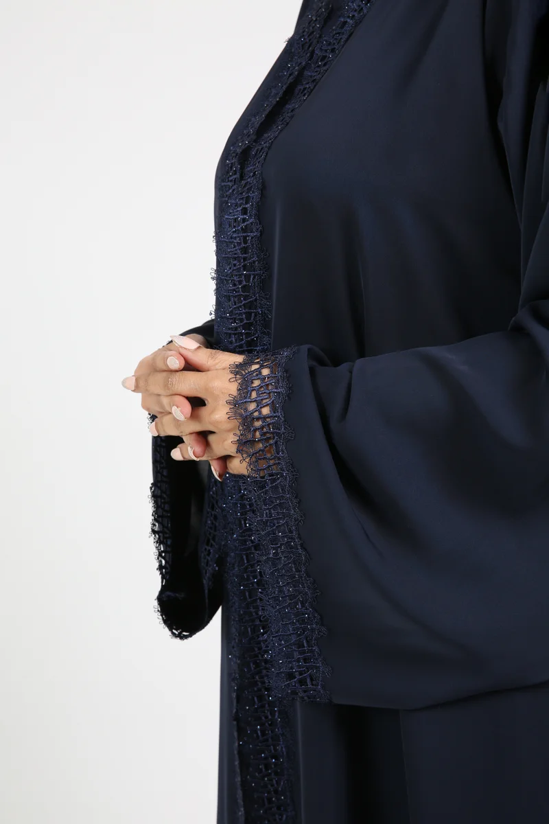 Nikias  Crepe Abaya with Thread Handwork on Front & Sleeves for Women | Best Price UAE