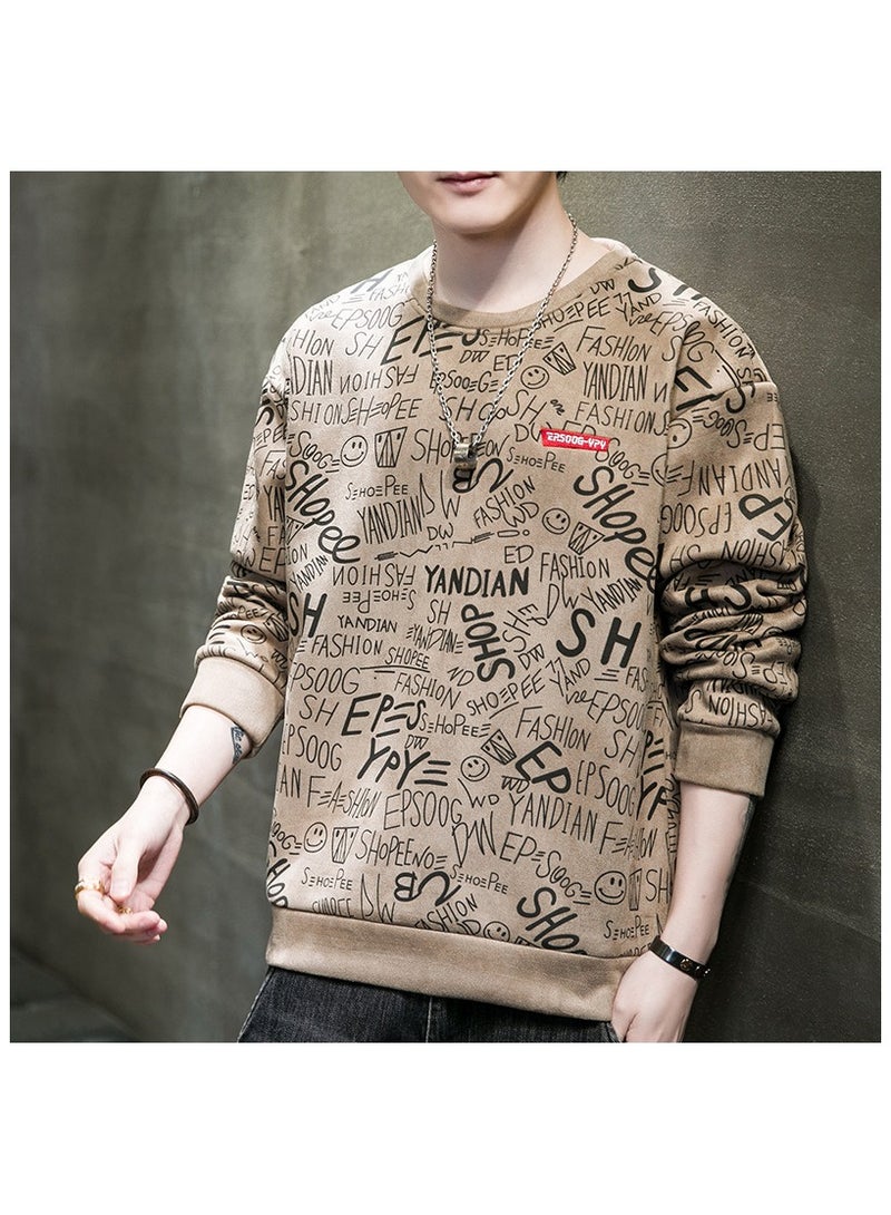 Large Size Fashionable Men's Letter Printed Loose Long Sleeved T-shirt  - Image 1
