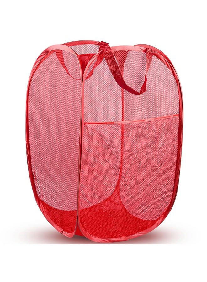 DUCOO Pop Up Hamper, 1 PCS Mesh Pop Up Laundry Hamper, Foldable Mesh Laundry Basket with Space-Saving Design for Home, Dorm, Travel & Storage - Red - Image 1