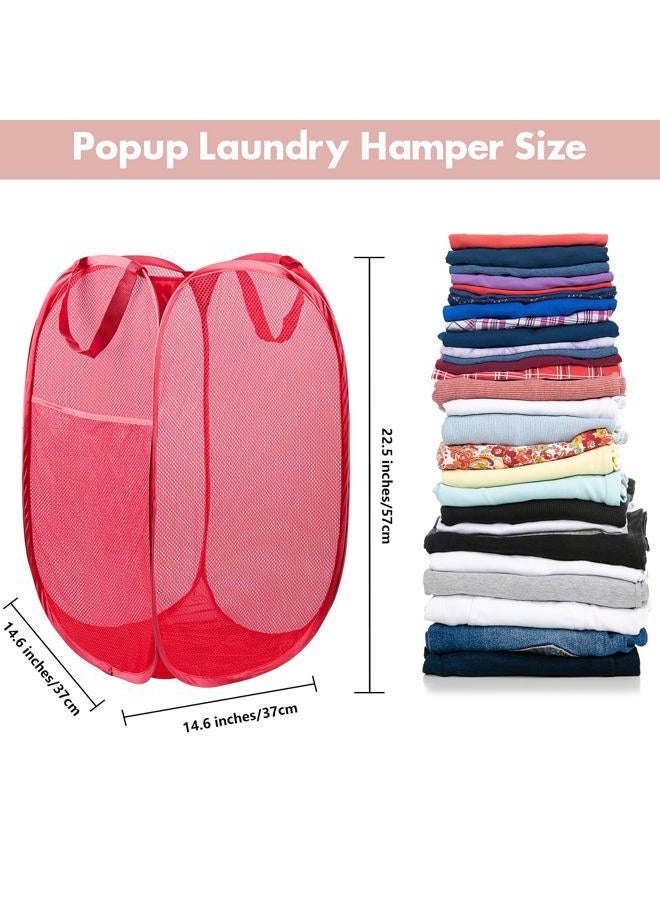 DUCOO Pop Up Hamper, 1 PCS Mesh Pop Up Laundry Hamper, Foldable Mesh Laundry Basket with Space-Saving Design for Home, Dorm, Travel & Storage - Red - Image 2
