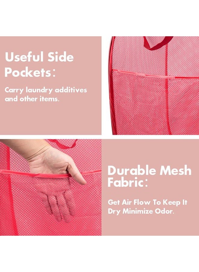 DUCOO Pop Up Hamper, 1 PCS Mesh Pop Up Laundry Hamper, Foldable Mesh Laundry Basket with Space-Saving Design for Home, Dorm, Travel & Storage - Red - Image 4