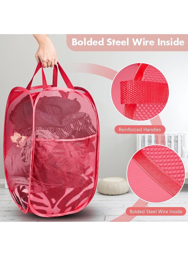 DUCOO Pop Up Hamper, 1 PCS Mesh Pop Up Laundry Hamper, Foldable Mesh Laundry Basket with Space-Saving Design for Home, Dorm, Travel & Storage - Red - Image 3
